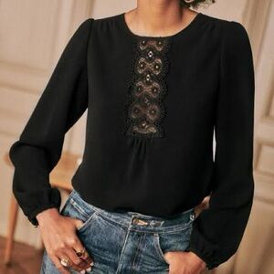Sezane Ivy Lace Blouse Black Size 38 (medium)
